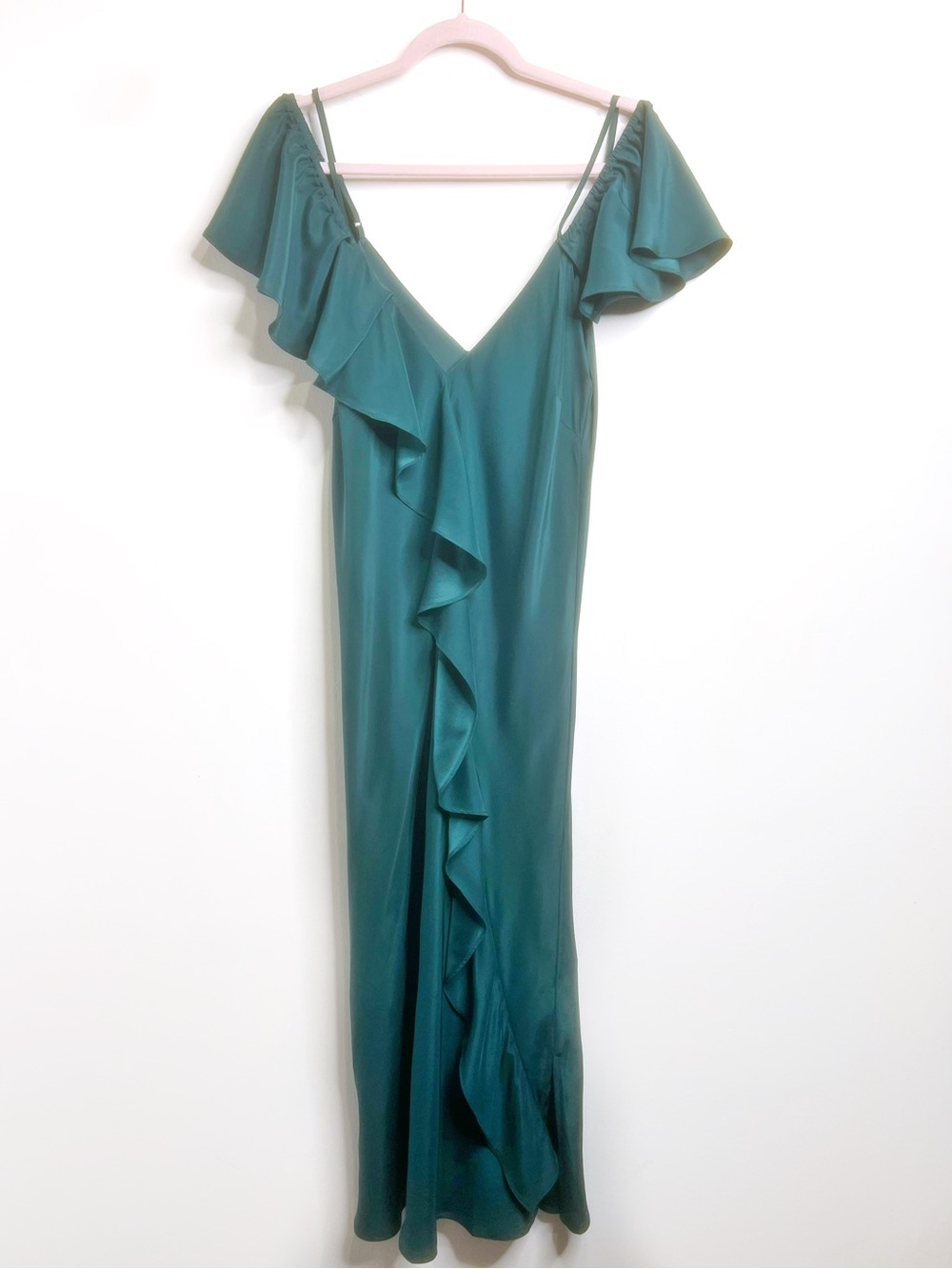 Gold Hawk 100% Silk Deep Teal Romantic Ruffles Midi Dress NWT Size L